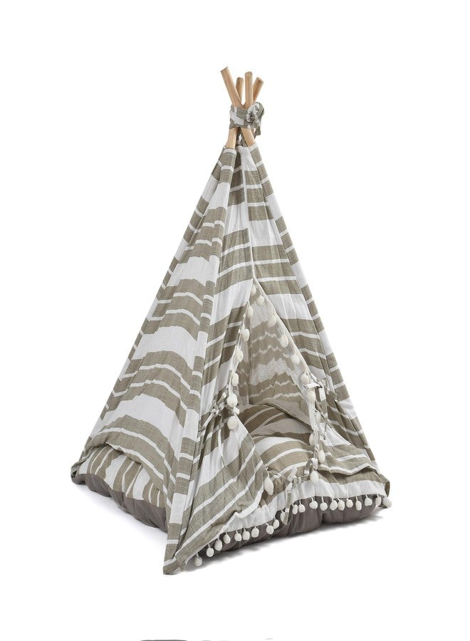 DECOVIA Dog & Cat Teepee Tent with Soft Cushion Bed - Cute Indoor Pet House for Small Dogs & Cats | Durable Wooden Frame & Breathable Cotton Fabric | (Size_28x28x31 Inches) (Green) - Image 5